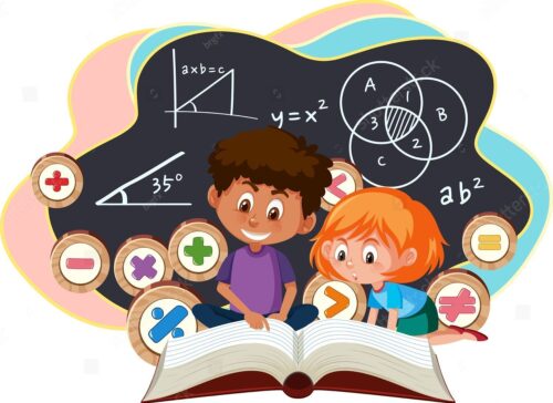 stock vector children learning math with math symbol and icon illustration 2053691057